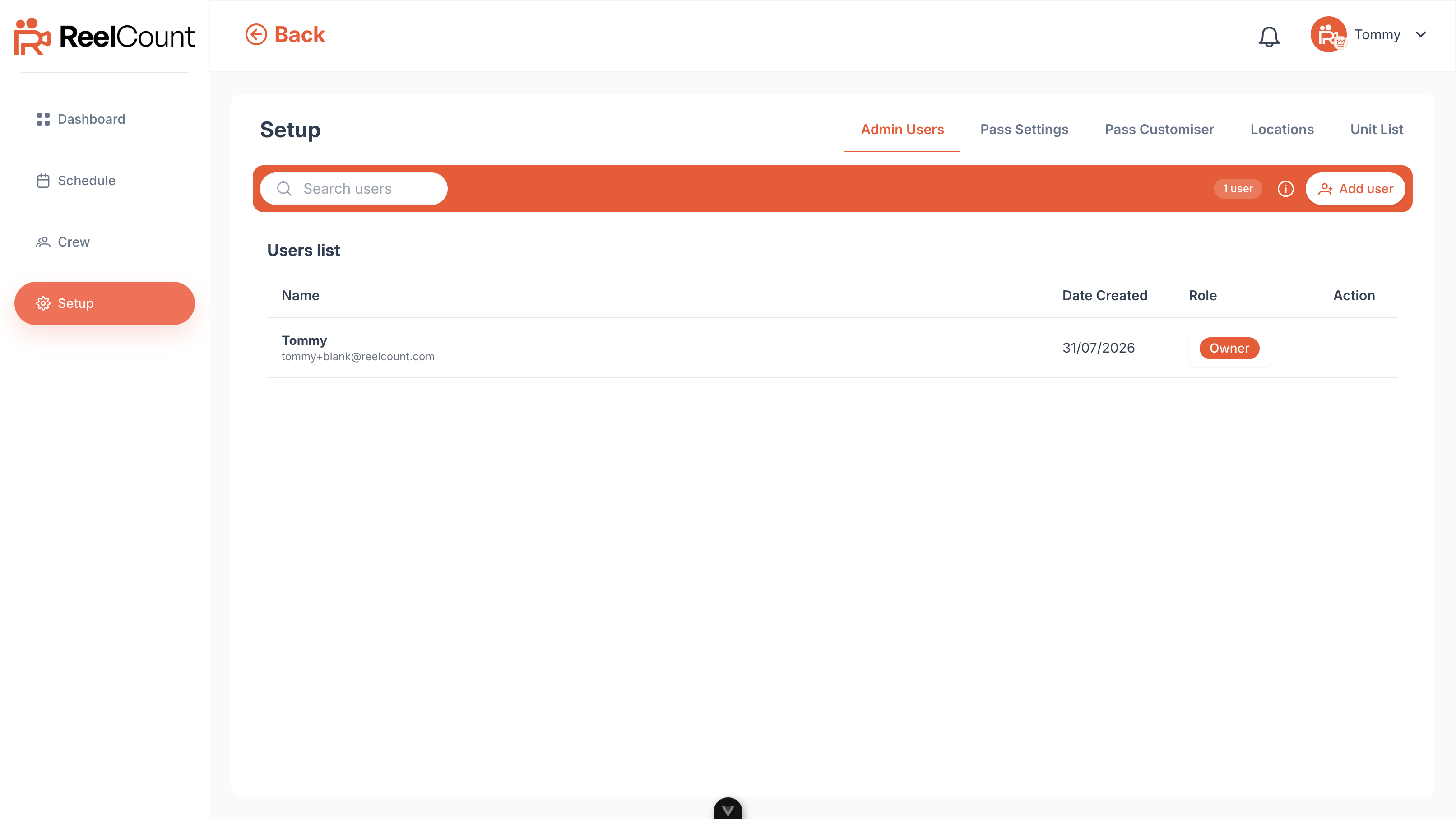 Admin Users tab with roles